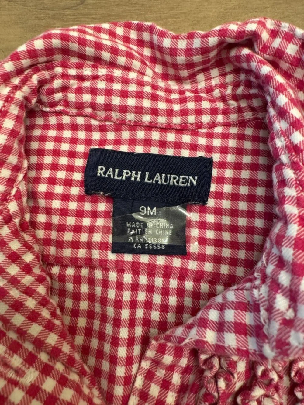 Ralph Lauren Baby Red Gingham Long-Sleeve Ruffle Shirt Dress 9M
